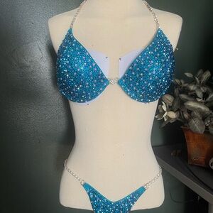 Embellished Teal Crystal Bikini Top & Bottom Set